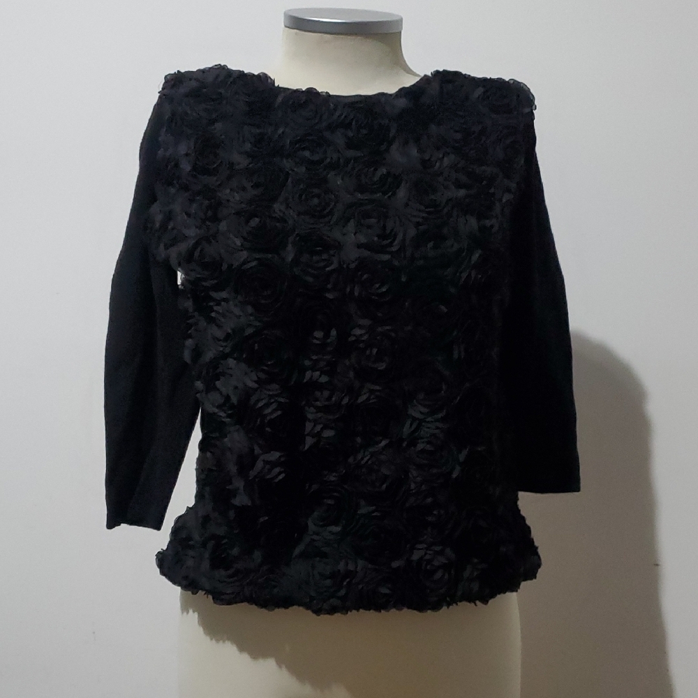Cyrus Elegant Black Floral Textured Women's Top